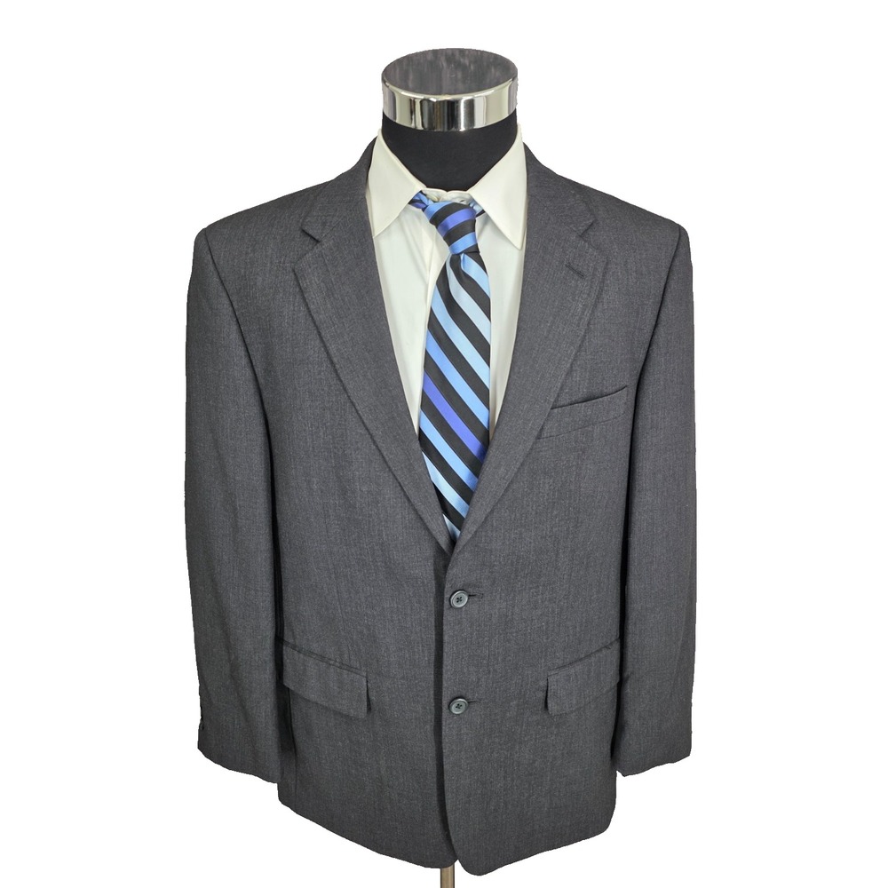 Gerald‎ Austin Blazer Jacket Mens 44 R Gray Sports Coat 2 Buttons Pure Wool